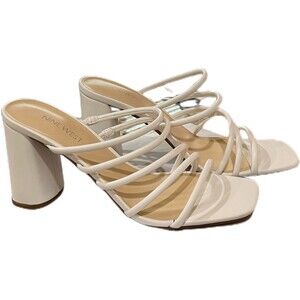 NINE WEST Mutli-Strap Square Toe Heel Sandals, White - Size 9.5, NWB